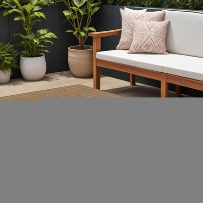7' X 10' Tan Striped Stain Resistant Indoor Outdoor Area Rug