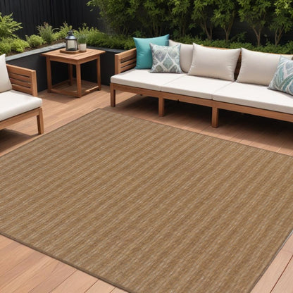 8' X 11' Tan Striped Stain Resistant Indoor Outdoor Area Rug