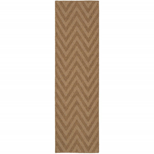 2' X 8' Tan Geometric Stain Resistant Indoor Outdoor Area Rug