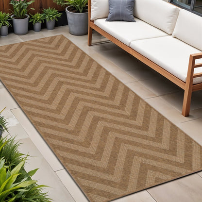 2' X 8' Tan Geometric Stain Resistant Indoor Outdoor Area Rug
