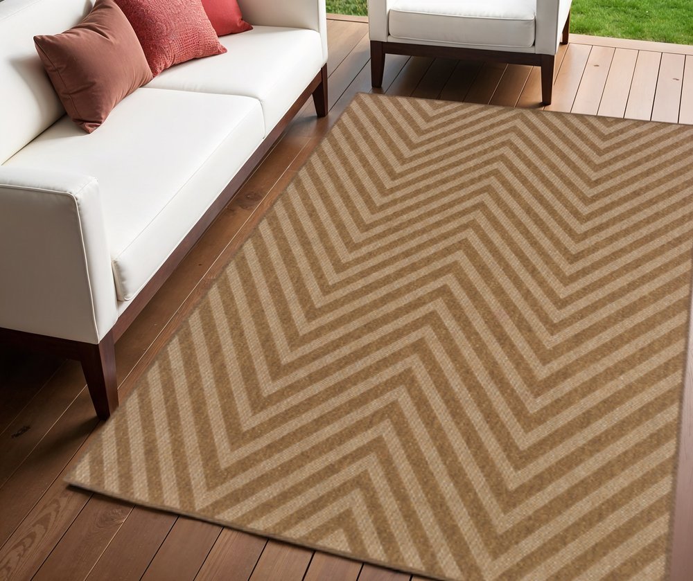 4' X 6' Tan Geometric Stain Resistant Indoor Outdoor Area Rug