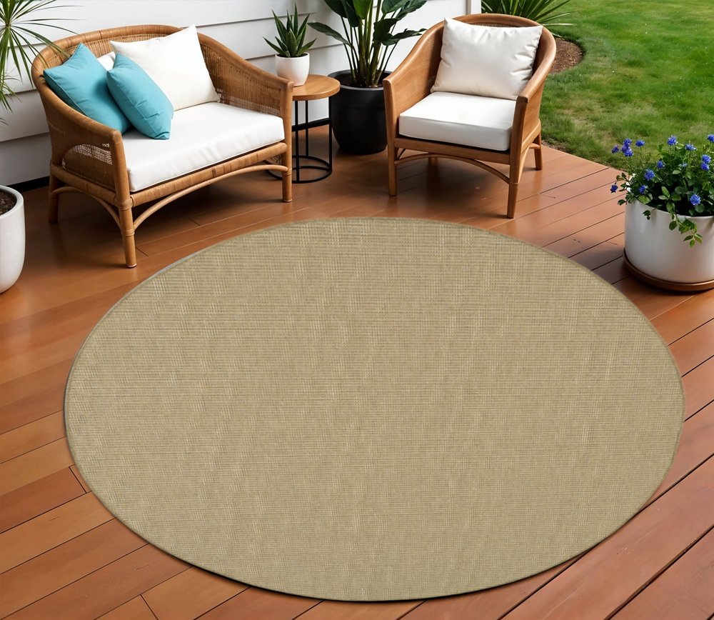 8' X 8' Beige Round Stain Resistant Indoor Outdoor Area Rug