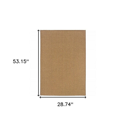 2' X 4' Tan Striped Stain Resistant Indoor Outdoor Area Rug