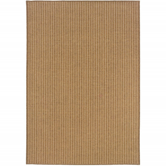 5' X 8' Tan Striped Stain Resistant Indoor Outdoor Area Rug
