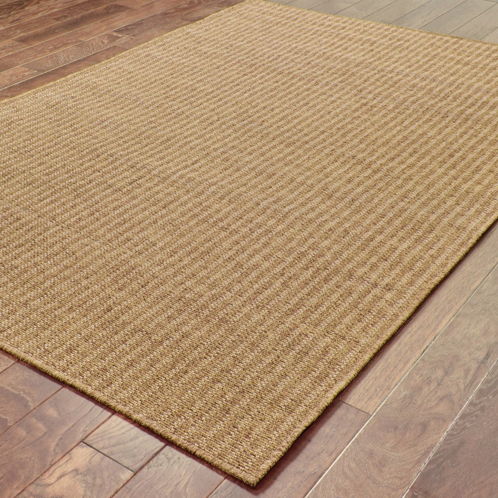 9' X 13' Tan Striped Stain Resistant Indoor Outdoor Area Rug