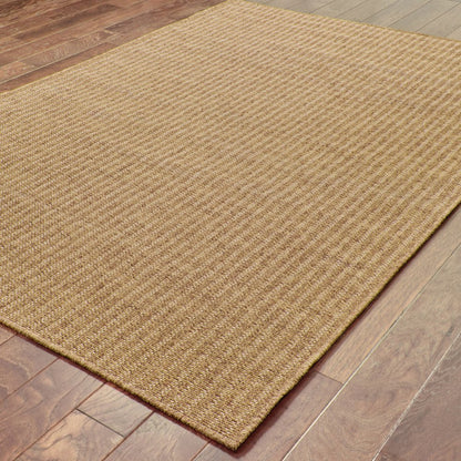 9' X 13' Tan Striped Stain Resistant Indoor Outdoor Area Rug
