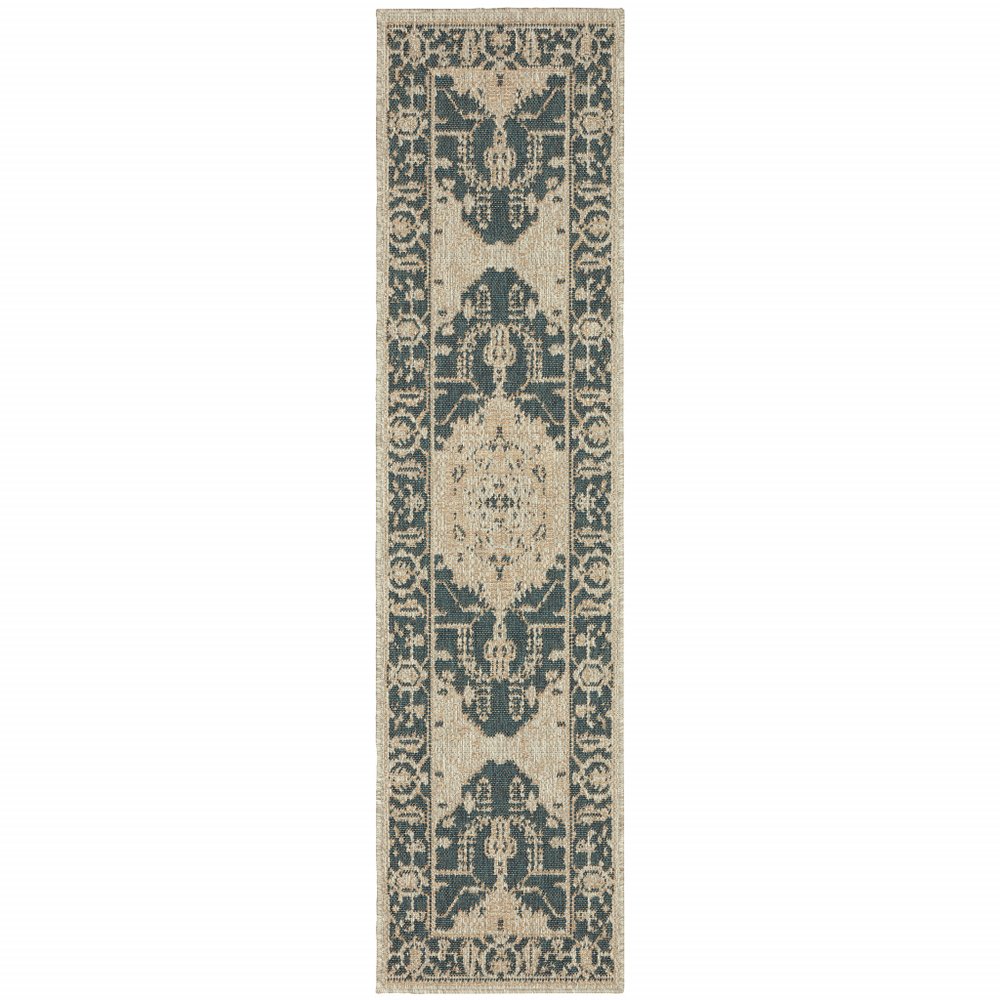 2' X 8' Gray Oriental Stain Resistant Indoor Outdoor Area Rug