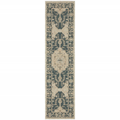 2' X 8' Gray Oriental Stain Resistant Indoor Outdoor Area Rug