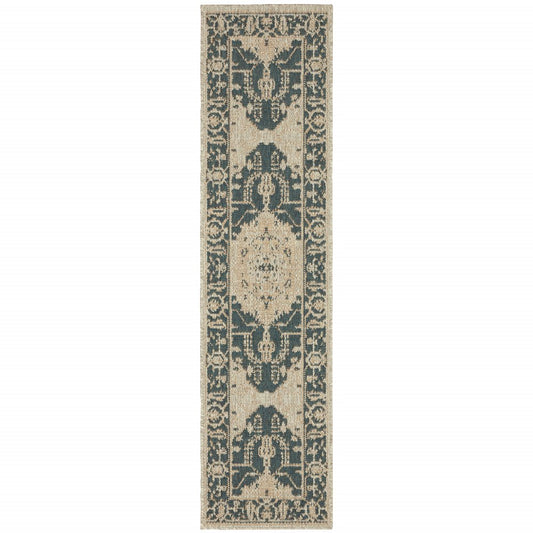 2' X 8' Gray Oriental Stain Resistant Indoor Outdoor Area Rug