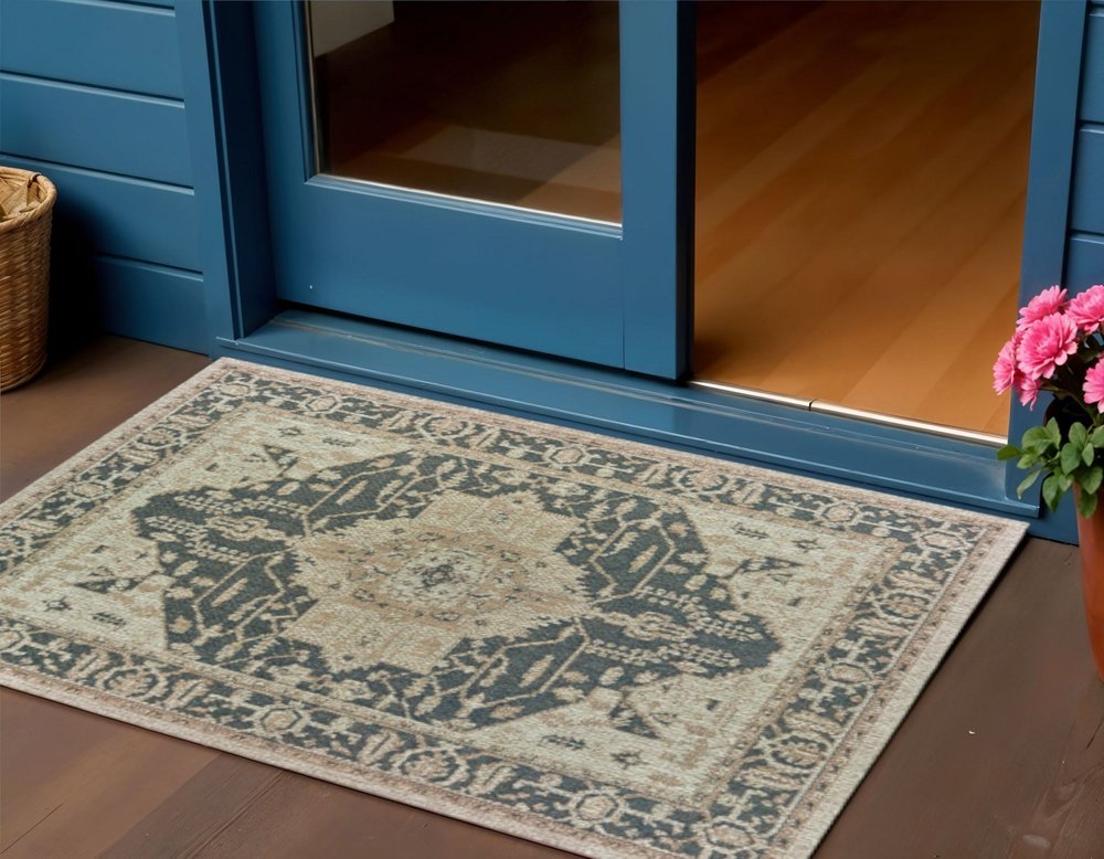 3' X 5' Gray Oriental Stain Resistant Indoor Outdoor Area Rug
