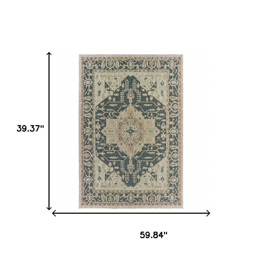 3' X 5' Gray Oriental Stain Resistant Indoor Outdoor Area Rug