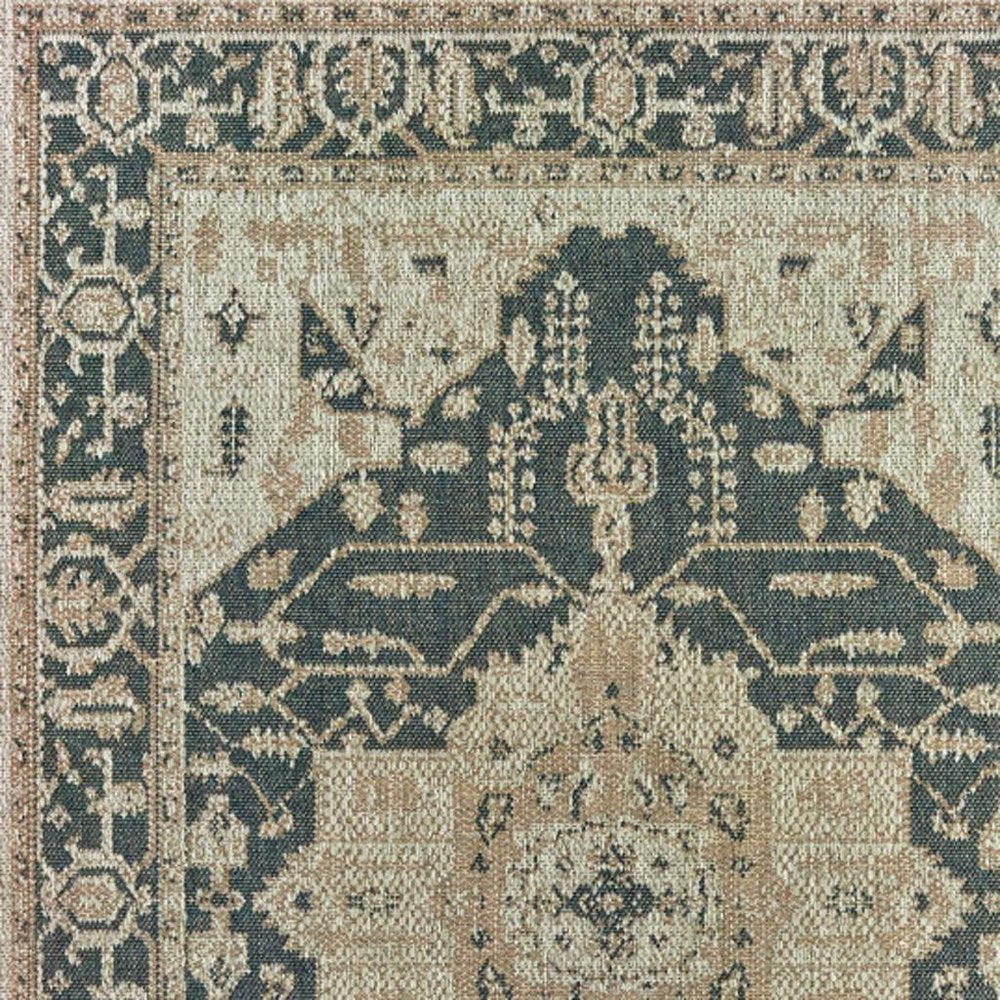 5' X 7' Gray Oriental Stain Resistant Indoor Outdoor Area Rug