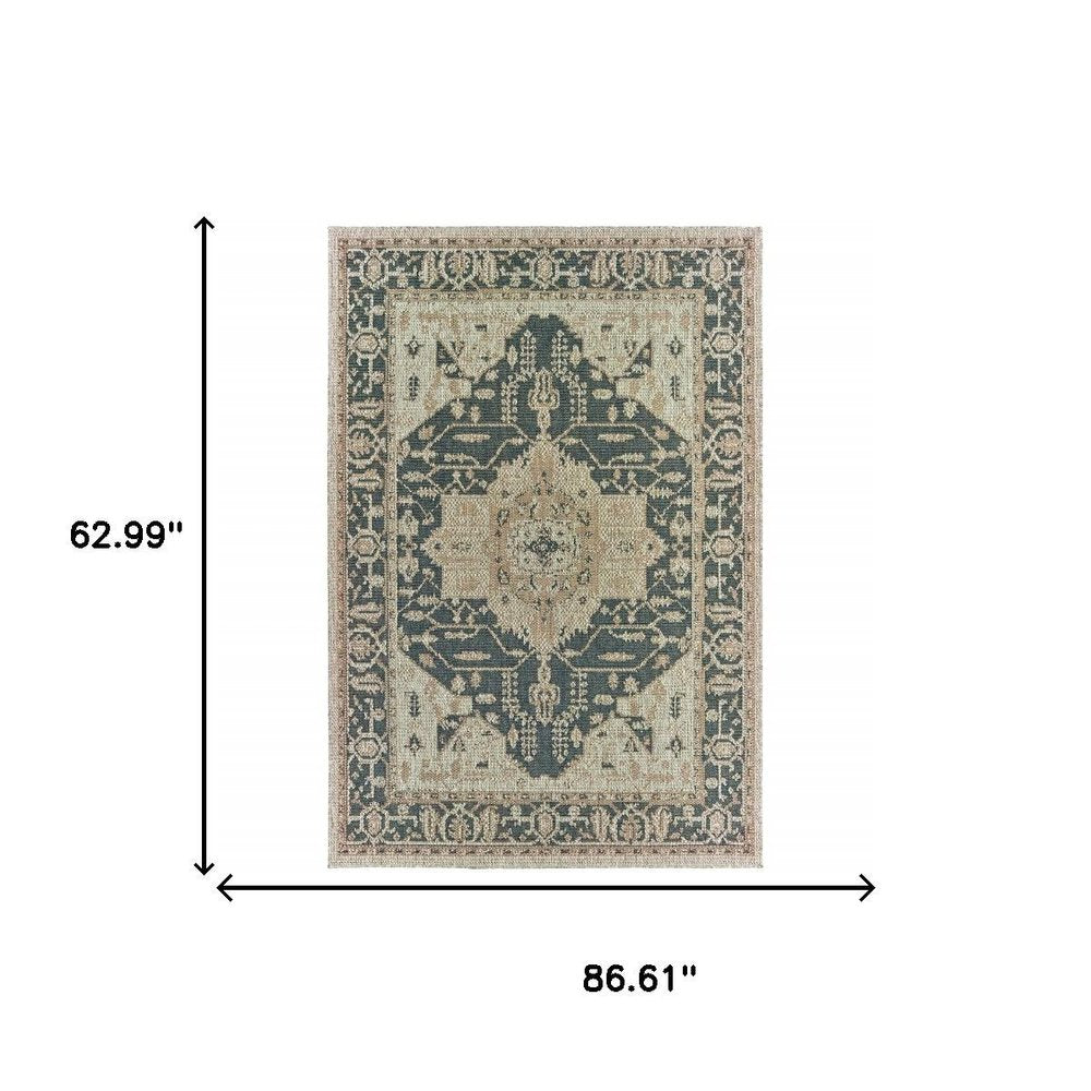 5' X 7' Gray Oriental Stain Resistant Indoor Outdoor Area Rug