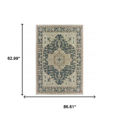 5' X 7' Gray Oriental Stain Resistant Indoor Outdoor Area Rug