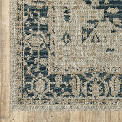 5' X 7' Gray Oriental Stain Resistant Indoor Outdoor Area Rug
