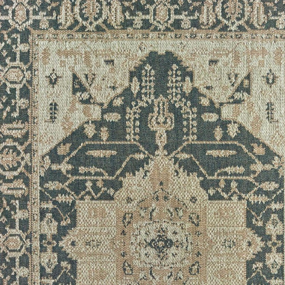 7' X 9' Gray Oriental Stain Resistant Indoor Outdoor Area Rug