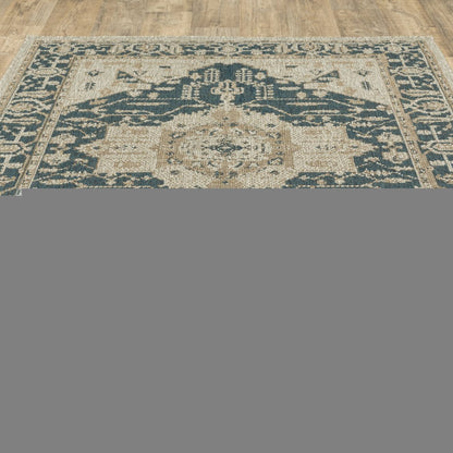 7' X 9' Gray Oriental Stain Resistant Indoor Outdoor Area Rug