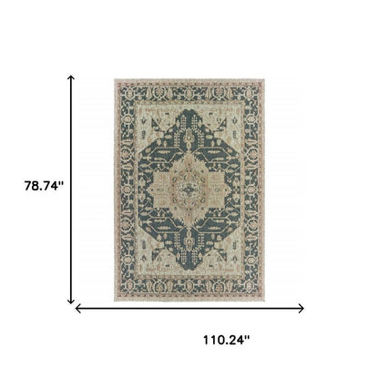 7' X 9' Gray Oriental Stain Resistant Indoor Outdoor Area Rug