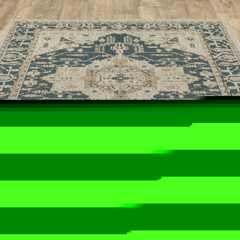 7' X 9' Gray Oriental Stain Resistant Indoor Outdoor Area Rug