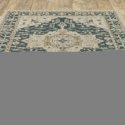 7' X 9' Gray Oriental Stain Resistant Indoor Outdoor Area Rug
