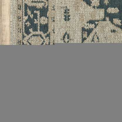 7' X 9' Gray Oriental Stain Resistant Indoor Outdoor Area Rug