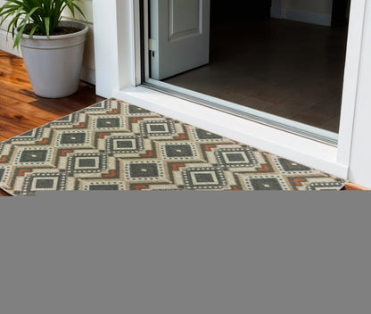 3' X 5' Gray Geometric Stain Resistant Indoor Outdoor Area Rug