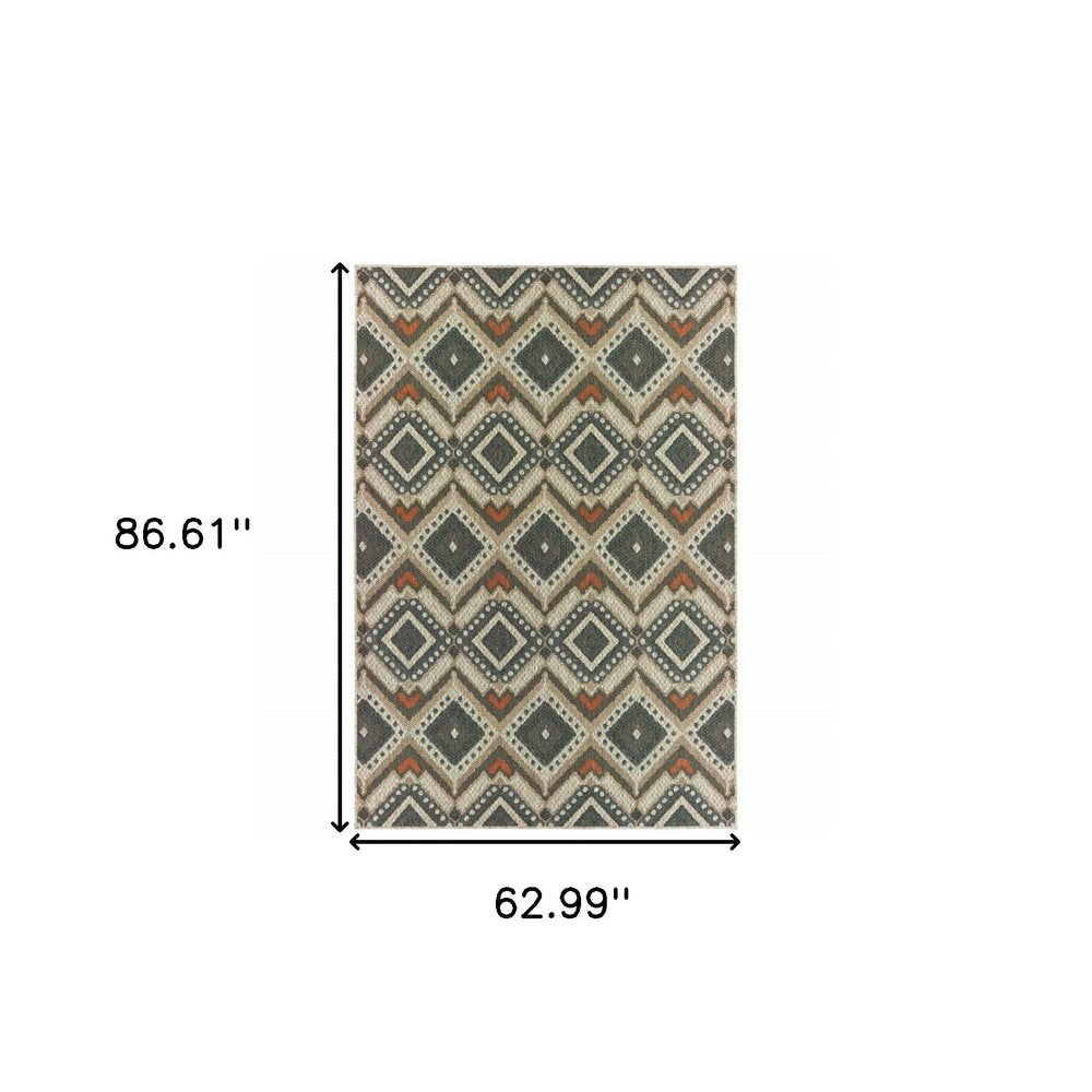 5' X 7' Gray Geometric Stain Resistant Indoor Outdoor Area Rug
