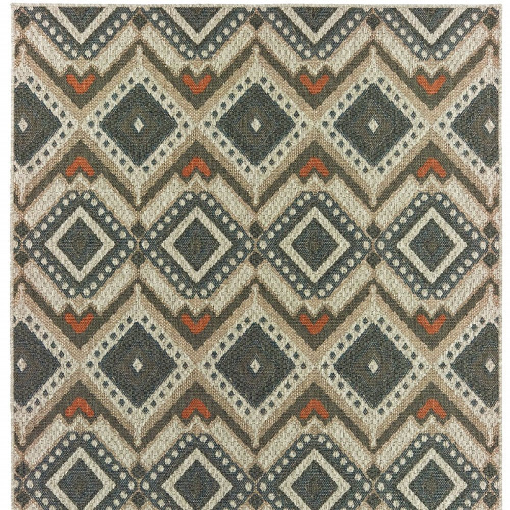 5' X 7' Gray Geometric Stain Resistant Indoor Outdoor Area Rug