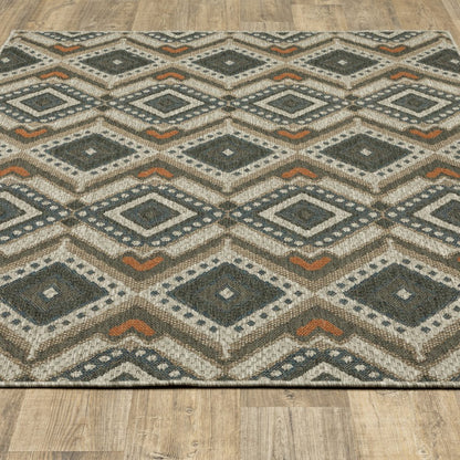 5' X 7' Gray Geometric Stain Resistant Indoor Outdoor Area Rug
