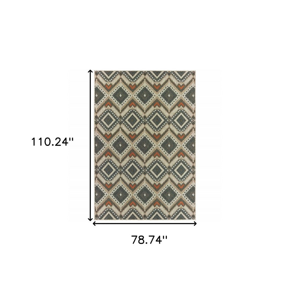 7' X 9' Gray Geometric Stain Resistant Indoor Outdoor Area Rug