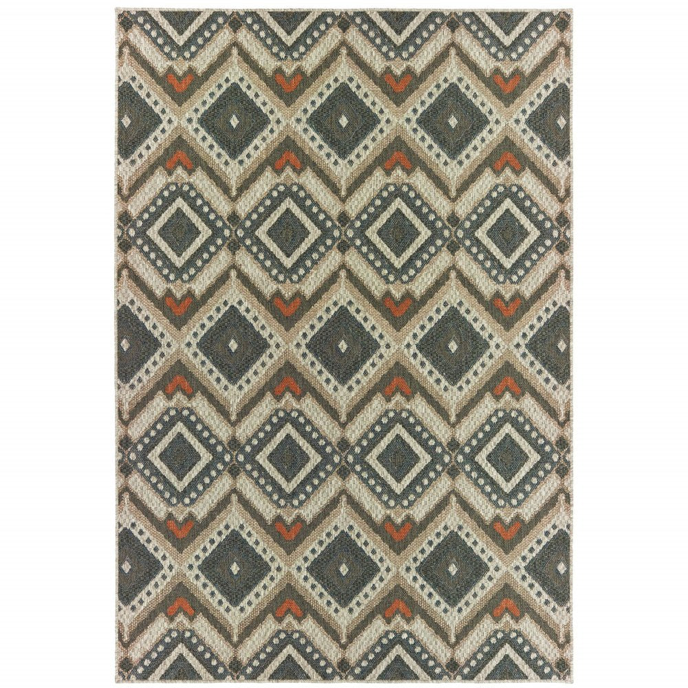 8' x 10' Gray Geometric Stain Resistant Indoor Outdoor Area Rug