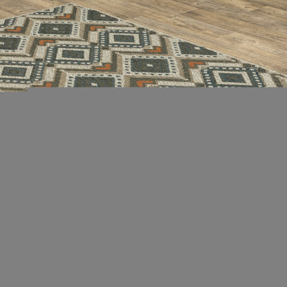 8' x 10' Gray Geometric Stain Resistant Indoor Outdoor Area Rug
