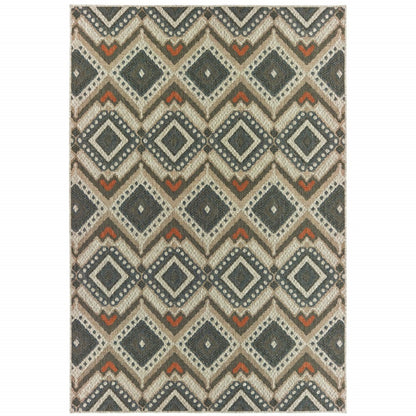 10' X 13' Gray Geometric Stain Resistant Indoor Outdoor Area Rug