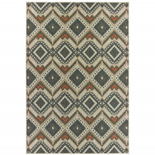 10' X 13' Gray Geometric Stain Resistant Indoor Outdoor Area Rug