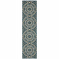 2' X 8' Blue and Gray Geometric Stain Resistant Indoor Outdoor Area Rug