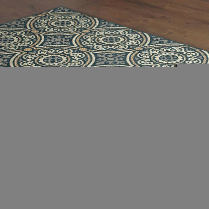 7' X 9' Blue and Gray Geometric Stain Resistant Indoor Outdoor Area Rug