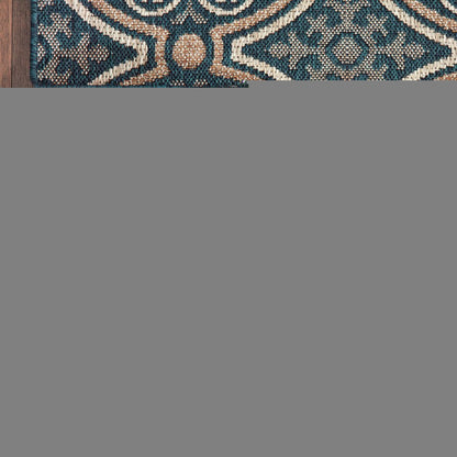 7' X 9' Blue and Gray Geometric Stain Resistant Indoor Outdoor Area Rug