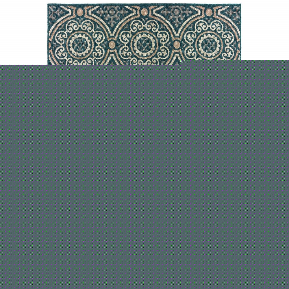 10' X 13' Blue and Gray Geometric Stain Resistant Indoor Outdoor Area Rug