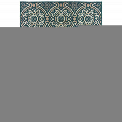 10' X 13' Blue and Gray Geometric Stain Resistant Indoor Outdoor Area Rug