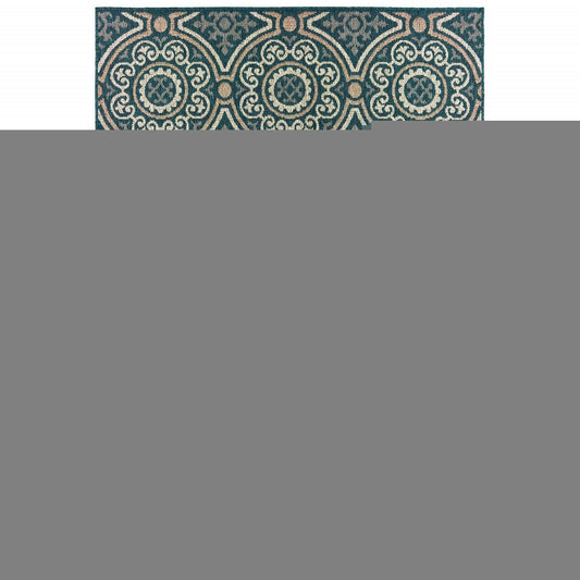 10' X 13' Blue and Gray Geometric Stain Resistant Indoor Outdoor Area Rug