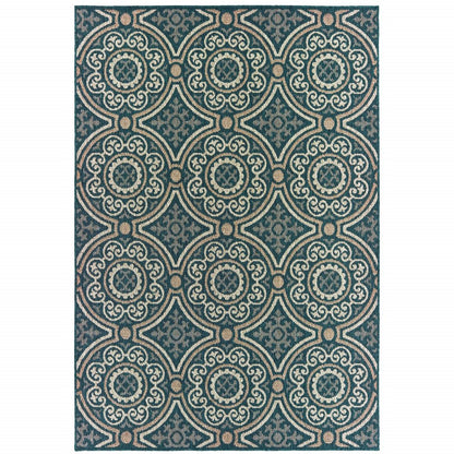 10' X 13' Blue and Gray Geometric Stain Resistant Indoor Outdoor Area Rug