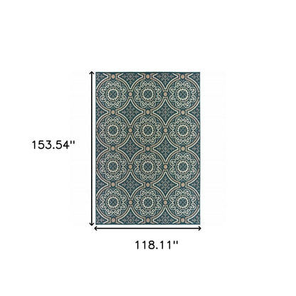 10' X 13' Blue and Gray Geometric Stain Resistant Indoor Outdoor Area Rug