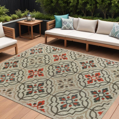 8' x 10' Gray Geometric Stain Resistant Indoor Outdoor Area Rug