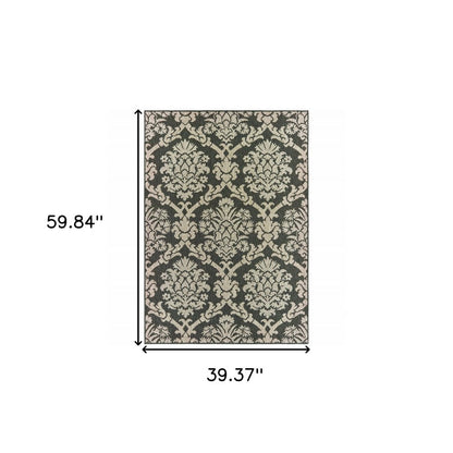 3' X 5' Gray Floral Stain Resistant Indoor Outdoor Area Rug