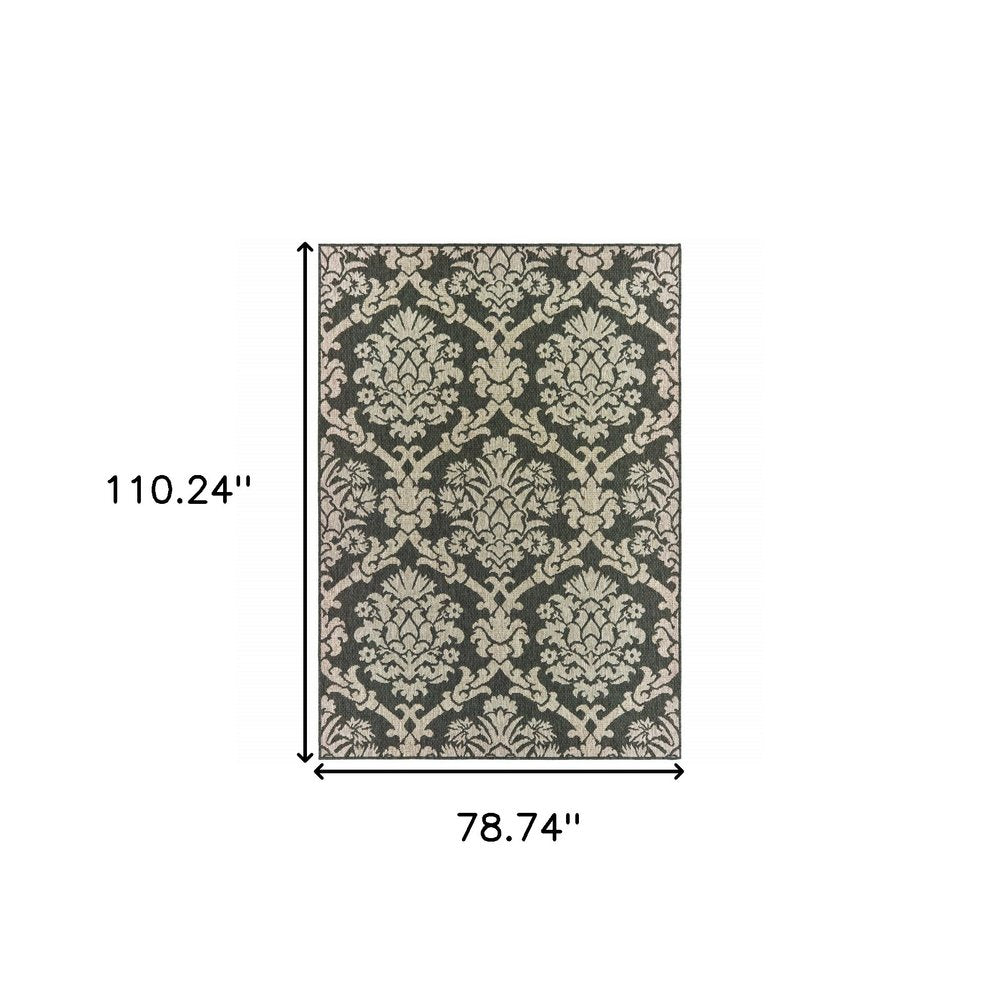 7' X 9' Gray Floral Stain Resistant Indoor Outdoor Area Rug