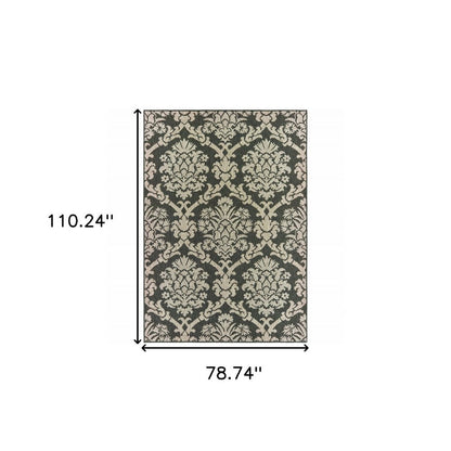 7' X 9' Gray Floral Stain Resistant Indoor Outdoor Area Rug