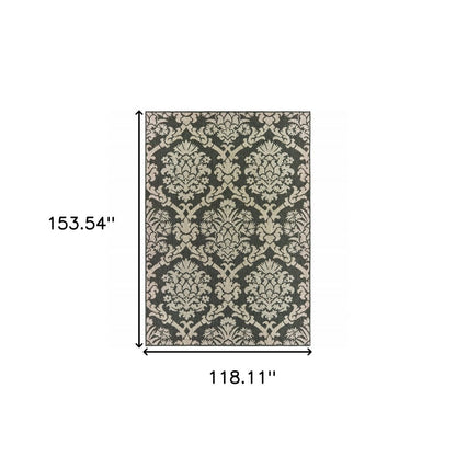 10' X 13' Gray Floral Stain Resistant Indoor Outdoor Area Rug