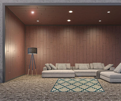 5' X 7' Blue and Gray Geometric Stain Resistant Indoor Outdoor Area Rug