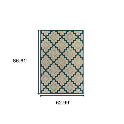 5' X 7' Blue and Gray Geometric Stain Resistant Indoor Outdoor Area Rug