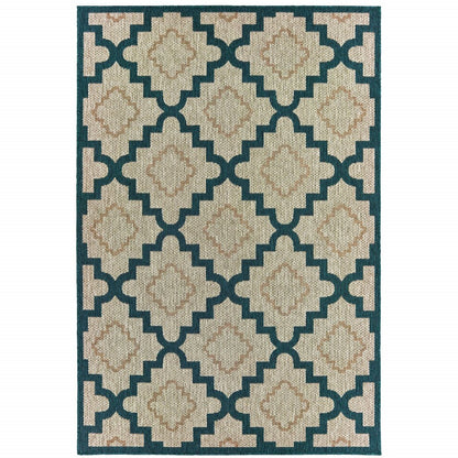 7' X 9' Blue and Gray Geometric Stain Resistant Indoor Outdoor Area Rug